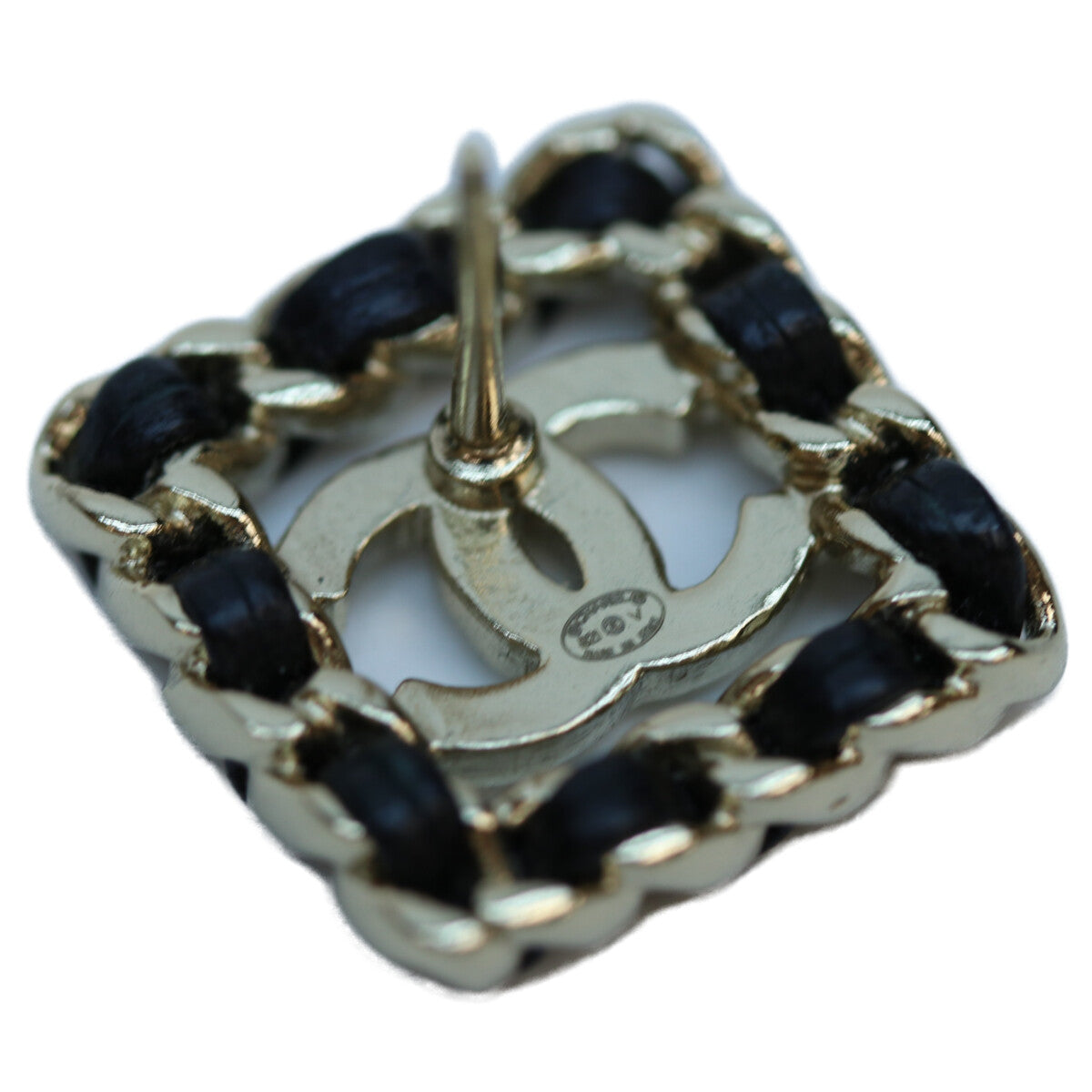 CHANEL シャネル B21V GP ラインストーン 編み込み スクエアピアス ピアス