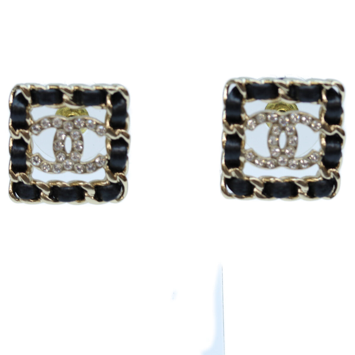 CHANEL シャネル B21V GP ラインストーン 編み込み スクエアピアス ピアス