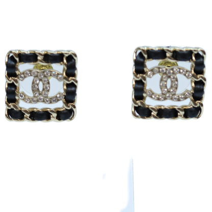CHANEL シャネル B21V GP ラインストーン 編み込み スクエアピアス ピアス