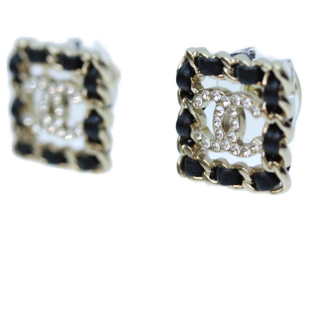 CHANEL シャネル B21V GP ラインストーン 編み込み スクエアピアス ピアス