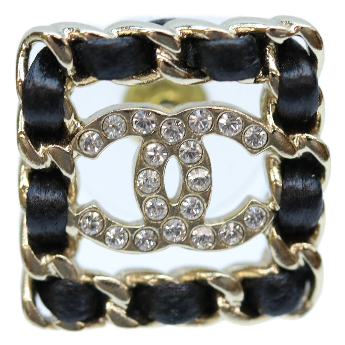 CHANEL シャネル B21V GP ラインストーン 編み込み スクエアピアス ピアス