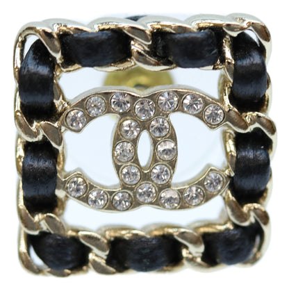 CHANEL シャネル B21V GP ラインストーン 編み込み スクエアピアス ピアス