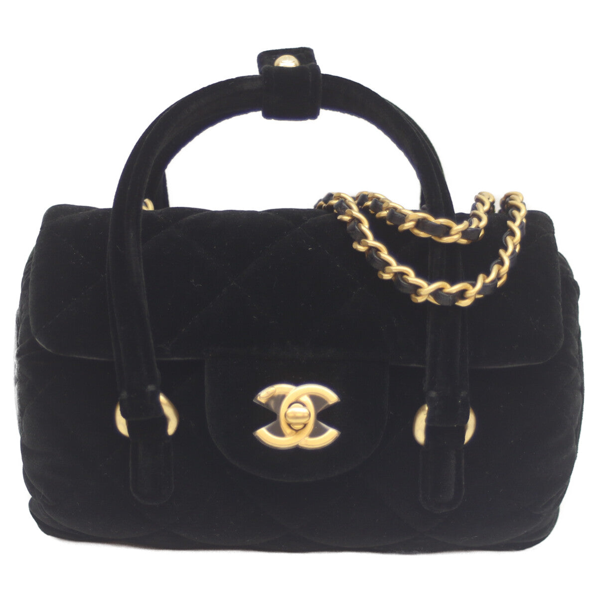 CHANEL シャネル 黒 G金具 ベロア 2WAYミニハンド ミニボストン ショルダーバッグ