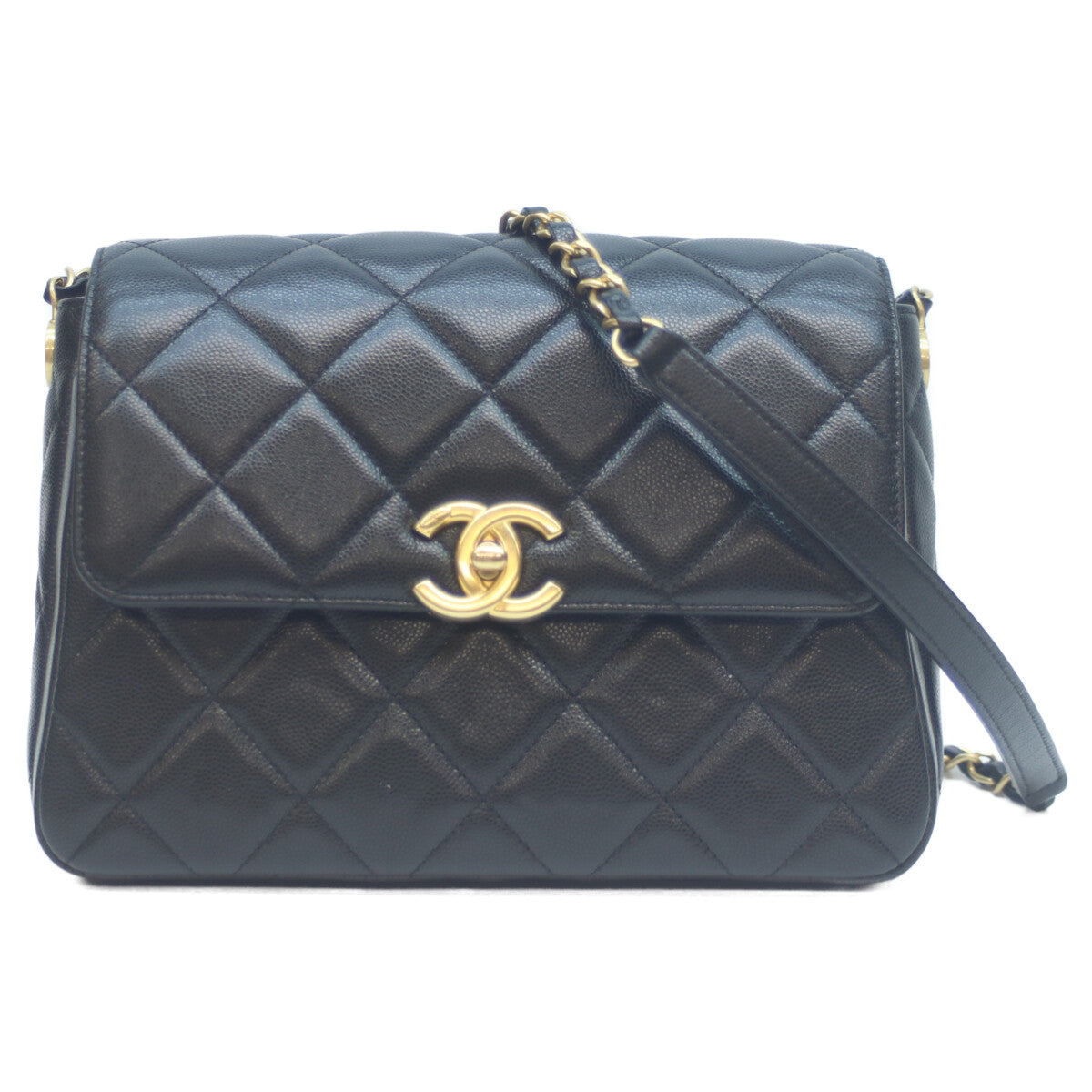 CHANEL シャネル AS4908 黒 キャビア グレインドカーフスキン G金具 ミニシングルフラップショルダー ショルダーバッグ W23
