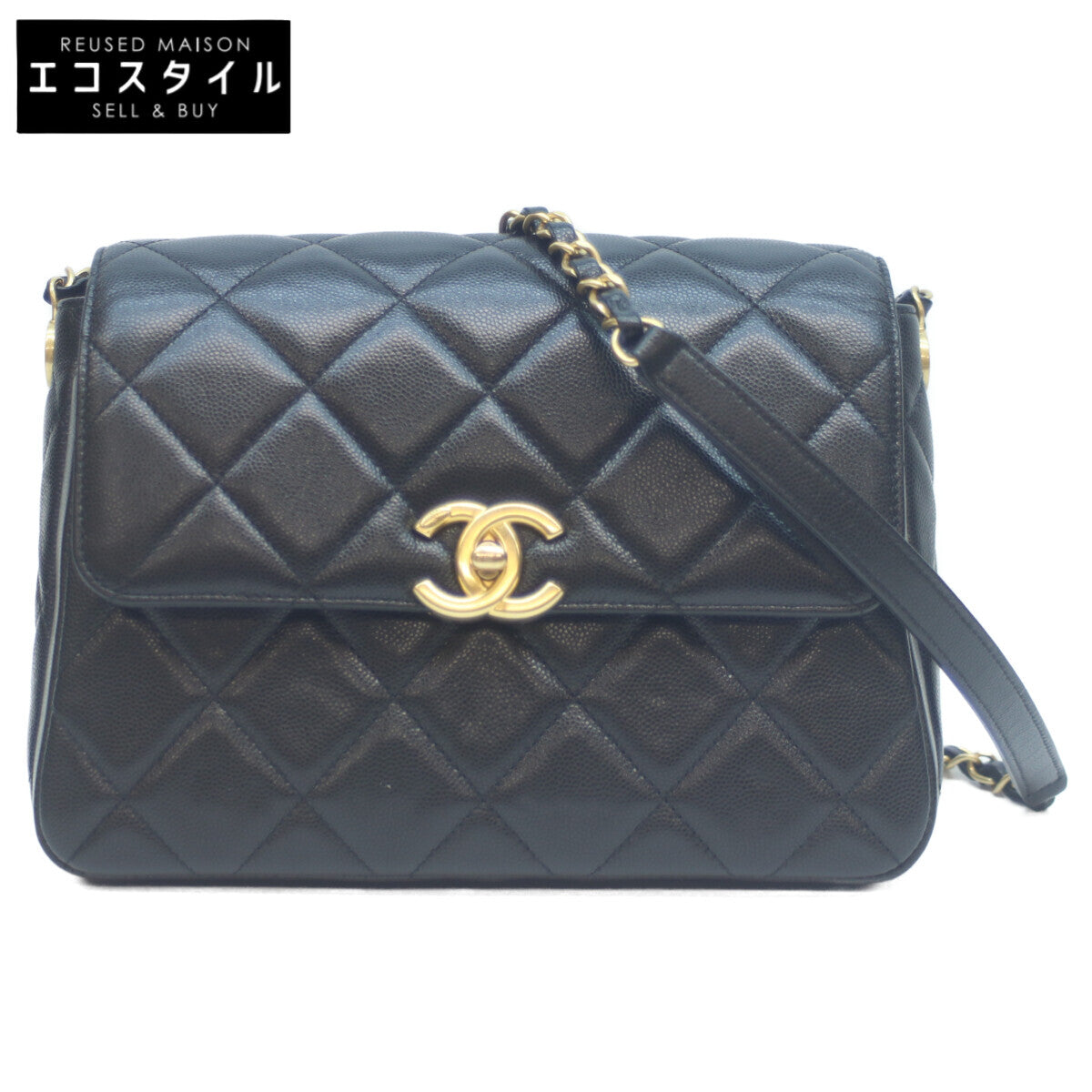 CHANEL シャネル AS4908 黒 キャビア グレインドカーフスキン G金具 ミニシングルフラップショルダー ショルダーバッグ W23