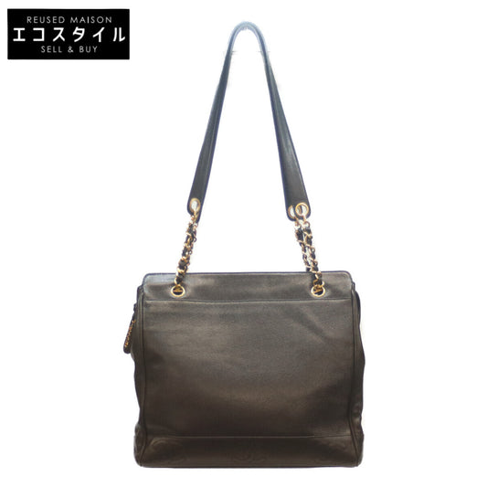 CHANEL シャネル 2番 黒 キャビア G金具 トリプルココ チェーントート トートバッグ