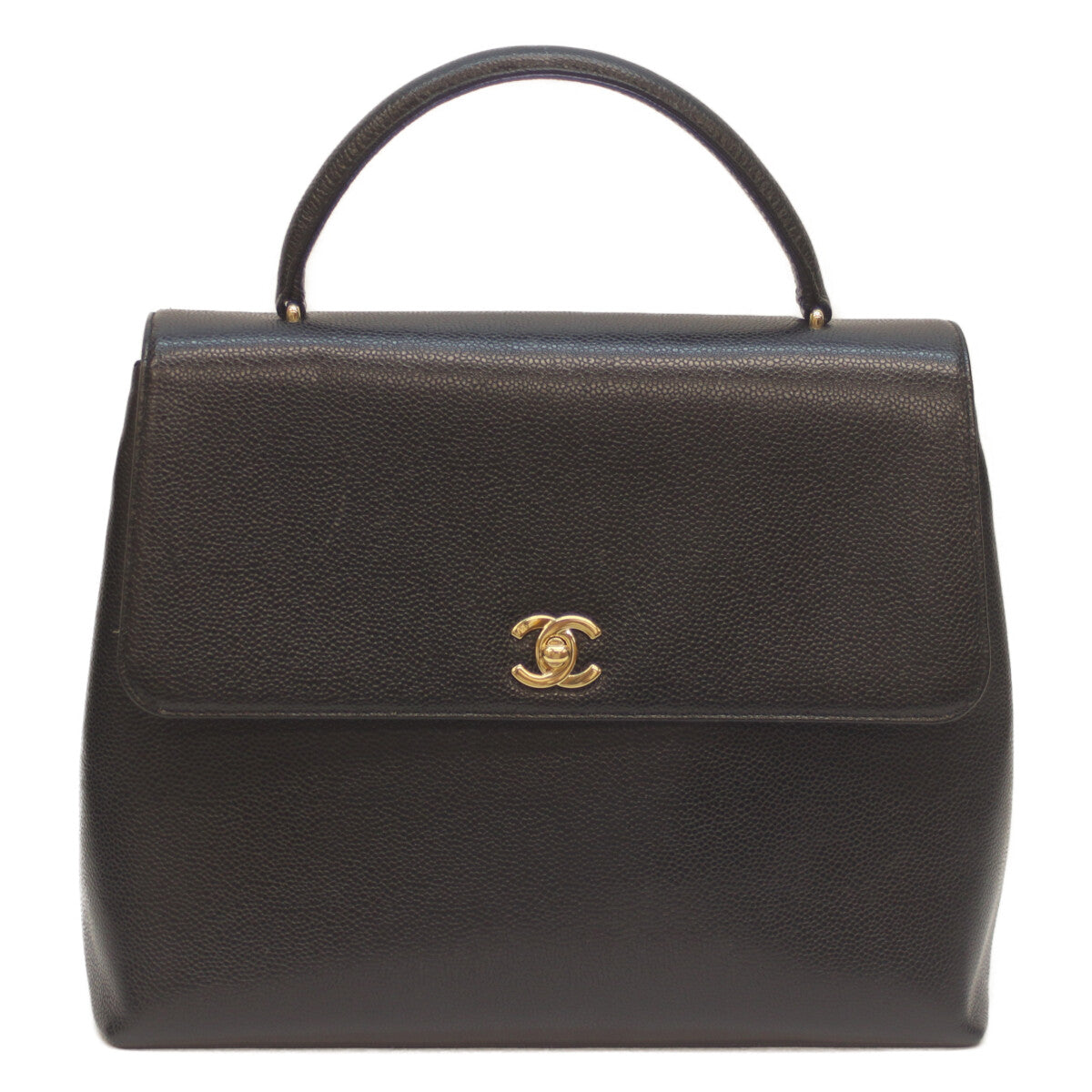 CHANEL シャネル 5番 黒 キャビア G金具 トップハンドル ハンド ハンドバッグ