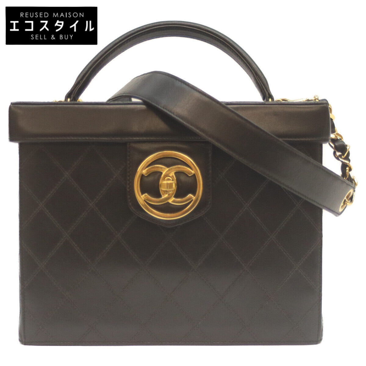 CHANEL シャネル 5番 黒 ビコローレ ラム G金具 2WAYバニティ ショルダーバッグ