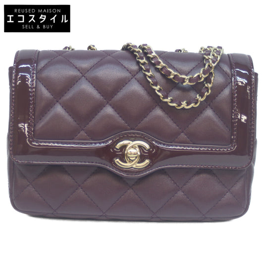 CHANEL シャネル AS5048 ボルドー ラム×パテント G金具 ミニマトラッセ20 シングルフラップバッグ ショルダーバッグ