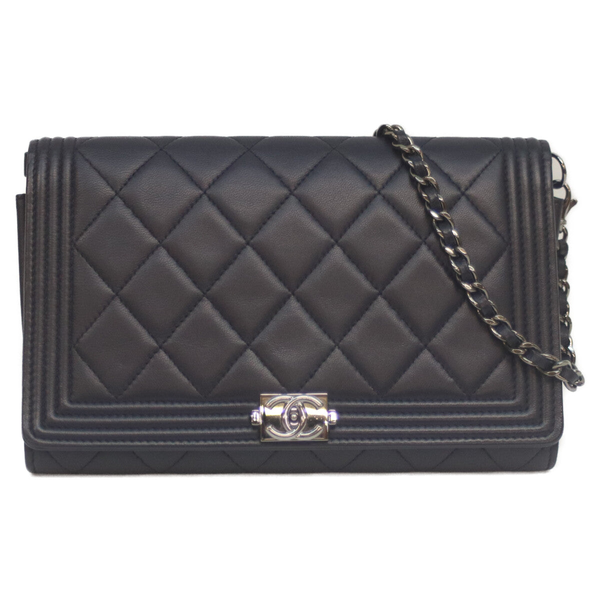 CHANEL シャネル 20番 ネイビー ラム ボーイシャネル シルバー金具 チェーンウォレット 長財布（小銭入れあり）