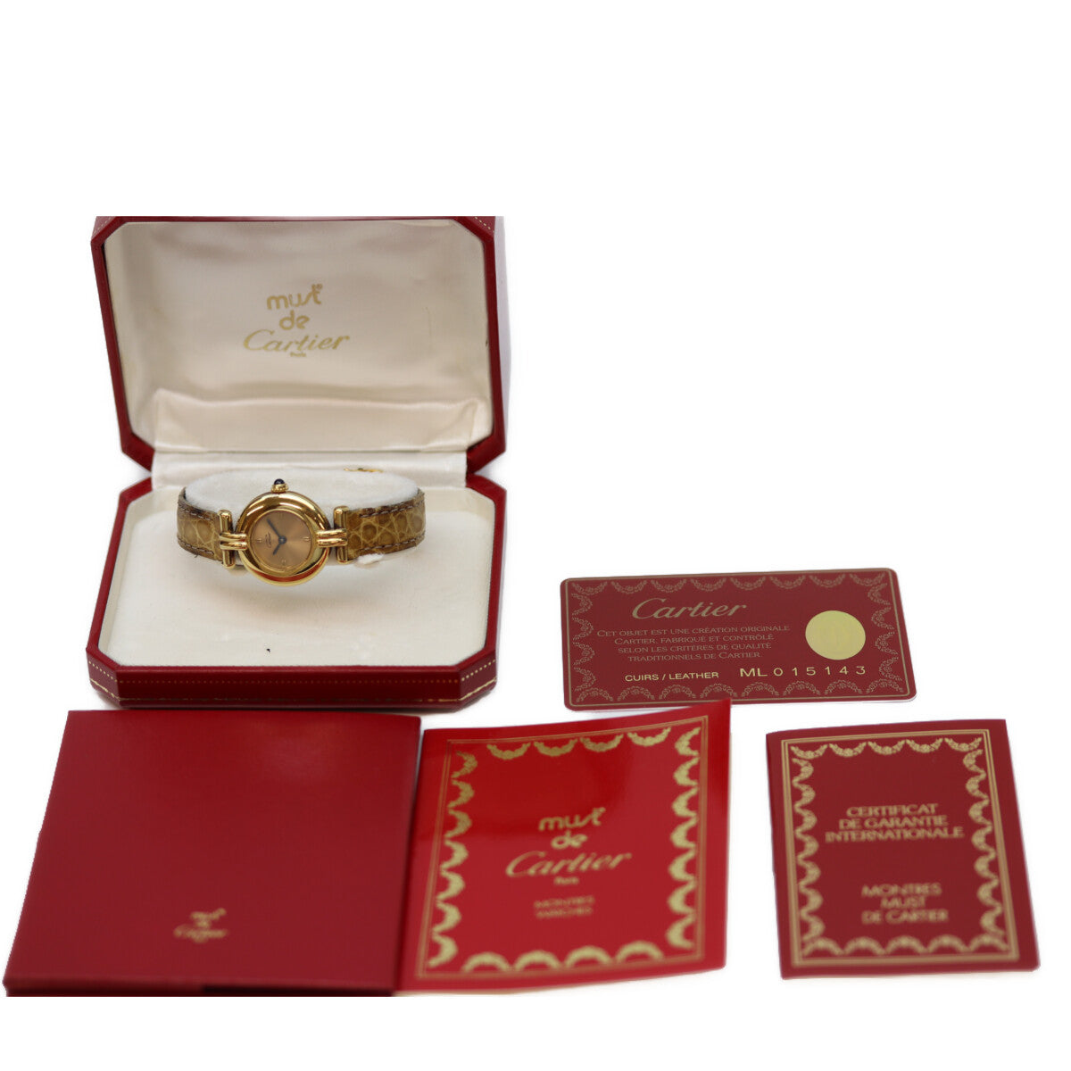 Cartier カルティエ 97年 W1008554 ﾏｽﾄｺﾘｾﾞｳﾞｪﾙﾒｲﾕ SM G文字盤 QZ 925/革 腕時計