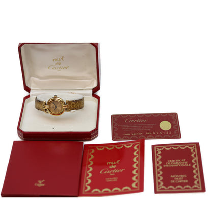 Cartier カルティエ 97年 W1008554 ﾏｽﾄｺﾘｾﾞｳﾞｪﾙﾒｲﾕ SM G文字盤 QZ 925/革 腕時計