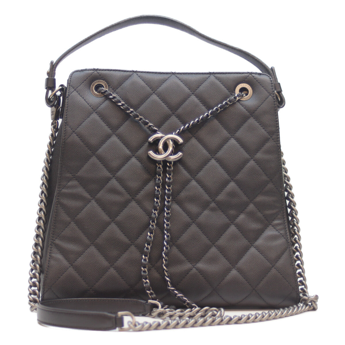 CHANEL シャネル 24番 A93354 黒 ｷｬﾋﾞｱ ｼﾙﾊﾞｰ金具 CCﾊﾞｹｯﾄ 2WAYﾁｪｰﾝｼｮﾙﾀﾞｰ ショルダーバッグ