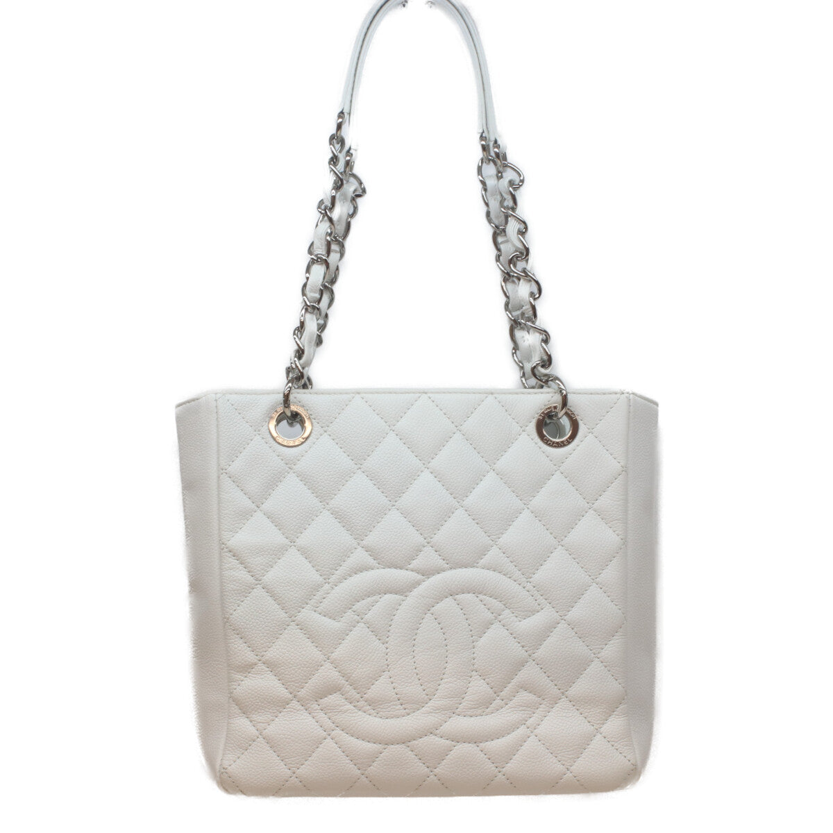 CHANEL シャネル 15番 白 ｷｬﾋﾞｱ ｼﾙﾊﾞｰ金具 PSTﾄｰﾄ トートバッグ