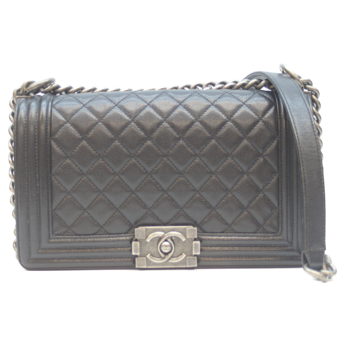 CHANEL シャネル 25番 A67086 黒 ｷｬﾋﾞｱ ｼﾙﾊﾞｰ金具 ボーイシャネル25 ﾐﾃﾞｨｱﾑ ショルダーバッグ