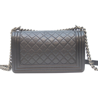CHANEL シャネル 25番 A67086 黒 ｷｬﾋﾞｱ ｼﾙﾊﾞｰ金具 ボーイシャネル25 ﾐﾃﾞｨｱﾑ ショルダーバッグ