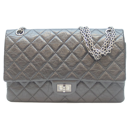 CHANEL シャネル 黒 Wﾌﾗｯﾌﾟ ｳﾞｨﾝﾃｰｼﾞｶｰﾌｽｷﾝ ｼﾙﾊﾞｰ金具 ﾏﾄﾗｯｾ 2.55 ﾗｰｼﾞ ショルダーバッグ 28