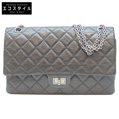 CHANEL シャネル 黒 Wﾌﾗｯﾌﾟ ｳﾞｨﾝﾃｰｼﾞｶｰﾌｽｷﾝ ｼﾙﾊﾞｰ金具 ﾏﾄﾗｯｾ 2.55 ﾗｰｼﾞ ショルダーバッグ 28