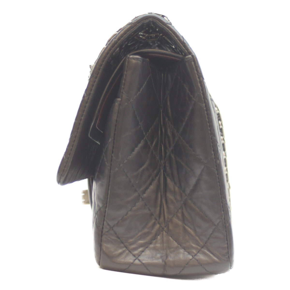 CHANEL シャネル 黒 Wﾌﾗｯﾌﾟ ｳﾞｨﾝﾃｰｼﾞｶｰﾌｽｷﾝ ｼﾙﾊﾞｰ金具 ﾏﾄﾗｯｾ 2.55 ﾗｰｼﾞ ショルダーバッグ 28