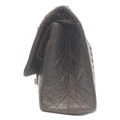 CHANEL シャネル 黒 Wﾌﾗｯﾌﾟ ｳﾞｨﾝﾃｰｼﾞｶｰﾌｽｷﾝ ｼﾙﾊﾞｰ金具 ﾏﾄﾗｯｾ 2.55 ﾗｰｼﾞ ショルダーバッグ 28