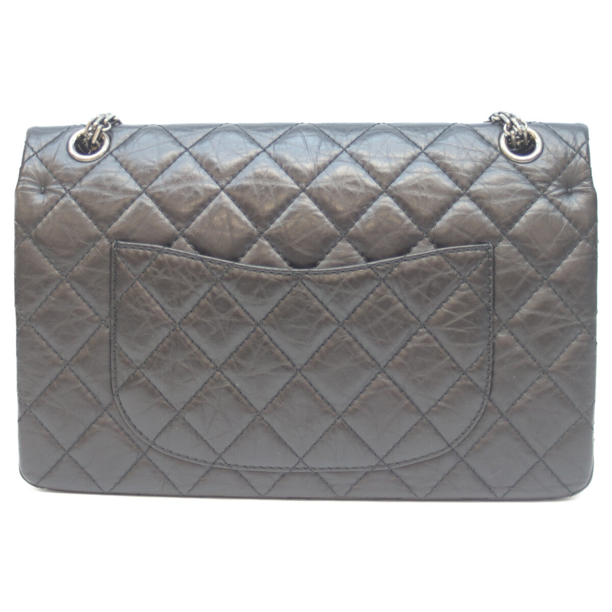 CHANEL シャネル 黒 Wﾌﾗｯﾌﾟ ｳﾞｨﾝﾃｰｼﾞｶｰﾌｽｷﾝ ｼﾙﾊﾞｰ金具 ﾏﾄﾗｯｾ 2.55 ﾗｰｼﾞ ショルダーバッグ 28