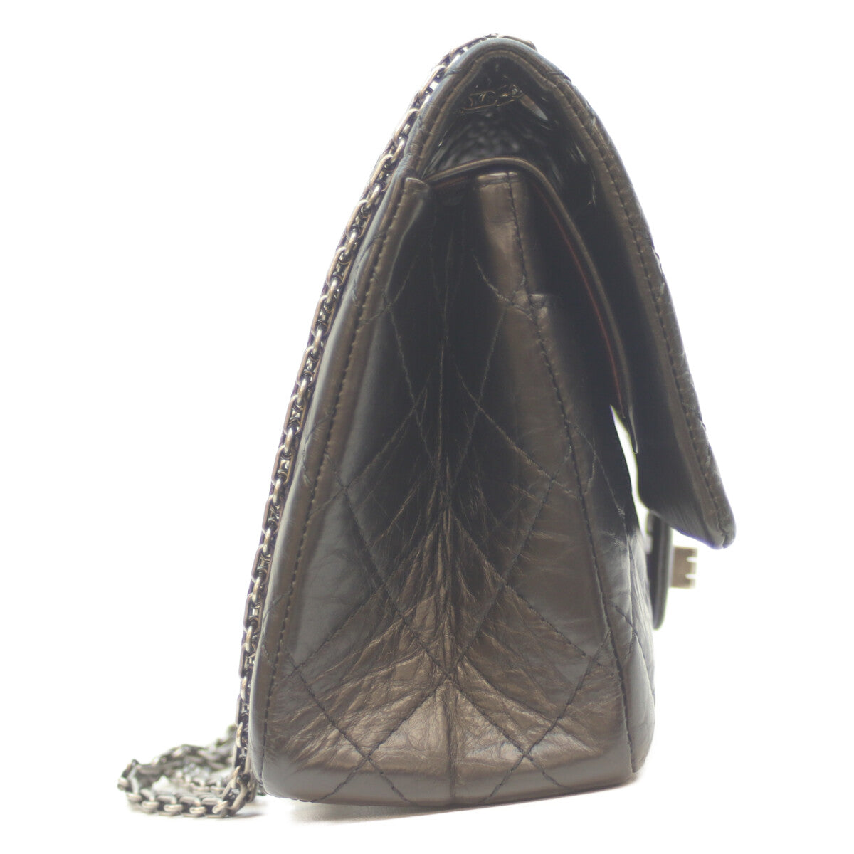 CHANEL シャネル 黒 Wﾌﾗｯﾌﾟ ｳﾞｨﾝﾃｰｼﾞｶｰﾌｽｷﾝ ｼﾙﾊﾞｰ金具 ﾏﾄﾗｯｾ 2.55 ﾗｰｼﾞ ショルダーバッグ 28