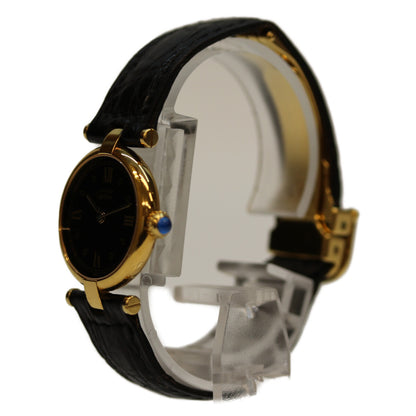Cartier カルティエ 925 ﾏｽﾄｳﾞｧﾝﾄﾞｰﾑSM ｳﾞｪﾙﾒｲﾕ 黒文字盤 QZ/革 腕時計