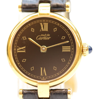 Cartier カルティエ 925 ﾏｽﾄｳﾞｧﾝﾄﾞｰﾑSM ｳﾞｪﾙﾒｲﾕ 黒文字盤 QZ/革 腕時計