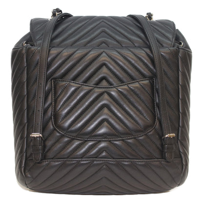 CHANEL シャネル 25番 黒 ﾗﾑ ｼﾙﾊﾞｰ金具 Vｽﾃｯﾁ ｼｪﾌﾞﾛﾝ ﾘｭｯｸ リュック バックパック