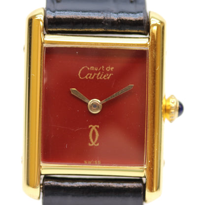 Cartier カルティエ 76ｰ81年 925 ﾏｽﾄﾀﾝｸｳﾞｪﾙﾒｲﾕSM ﾎﾞﾙﾄﾞｰ文字盤 手巻き 革 腕時計