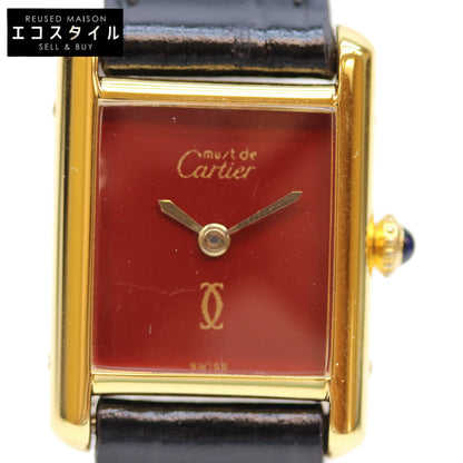 Cartier カルティエ 76ｰ81年 925 ﾏｽﾄﾀﾝｸｳﾞｪﾙﾒｲﾕSM ﾎﾞﾙﾄﾞｰ文字盤 手巻き 革 腕時計