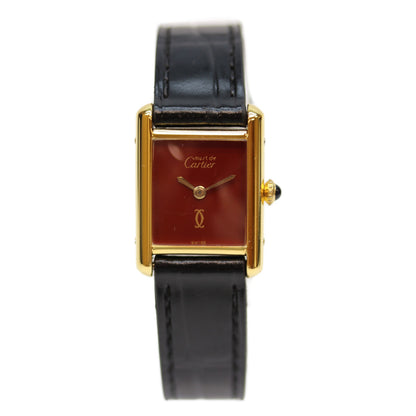Cartier カルティエ 76ｰ81年 925 ﾏｽﾄﾀﾝｸｳﾞｪﾙﾒｲﾕSM ﾎﾞﾙﾄﾞｰ文字盤 手巻き 革 腕時計