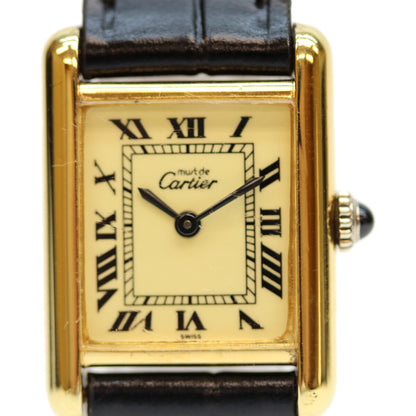 Cartier カルティエ 76ｰ81年 925 ﾏｽﾄﾀﾝｸｳﾞｪﾙﾒｲﾕSM ﾛｰﾏ ｱｲﾎﾞﾘｰ文字盤 手巻き 革 腕時計