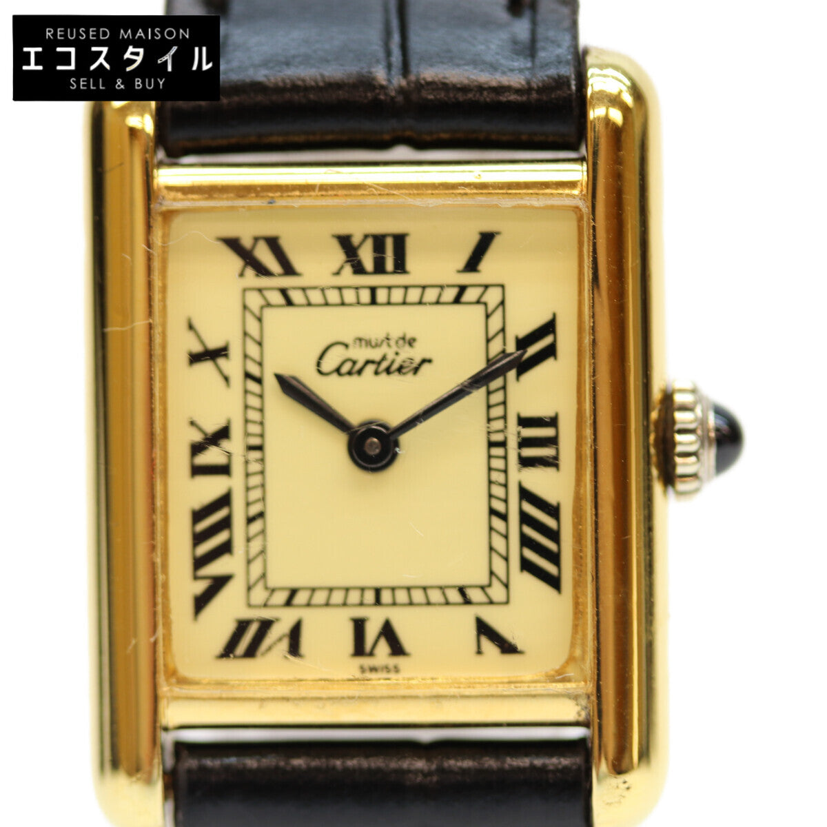 Cartier カルティエ 76ｰ81年 925 ﾏｽﾄﾀﾝｸｳﾞｪﾙﾒｲﾕSM ﾛｰﾏ ｱｲﾎﾞﾘｰ文字盤 手巻き 革 腕時計