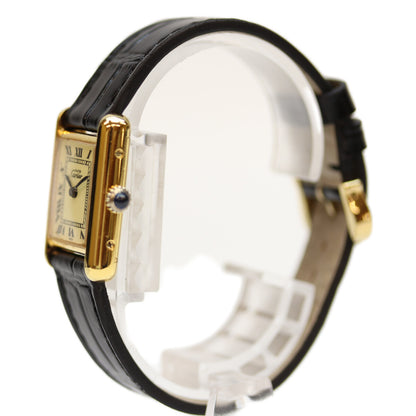 Cartier カルティエ 76ｰ81年 925 ﾏｽﾄﾀﾝｸｳﾞｪﾙﾒｲﾕSM ﾛｰﾏ ｱｲﾎﾞﾘｰ文字盤 手巻き 革 腕時計
