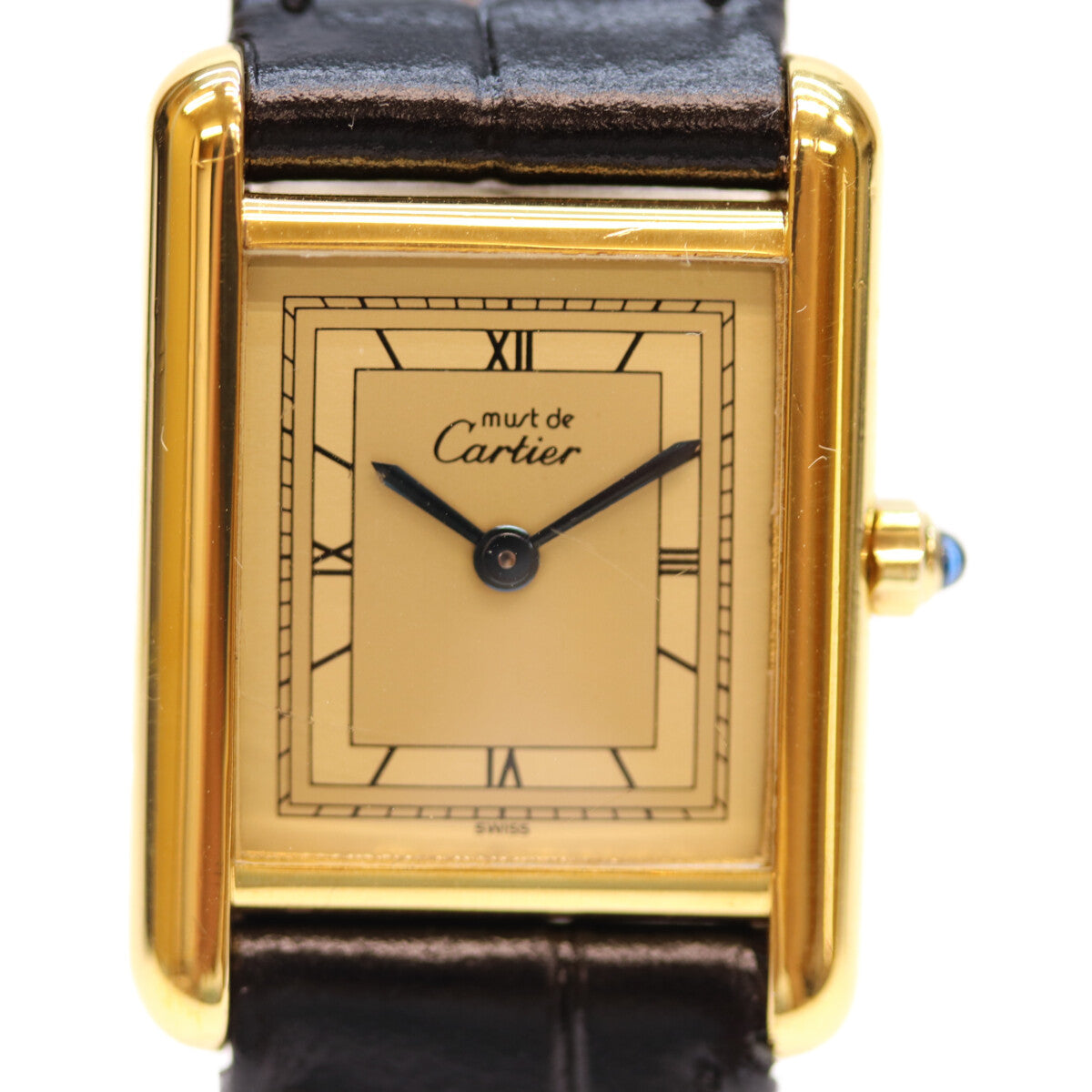 Cartier カルティエ 82-95年 925 ﾏｽﾄﾀﾝｸｳﾞｪﾙﾒｲﾕSM ｼｬﾝﾊﾟﾝ文字盤 QZ 革 腕時計