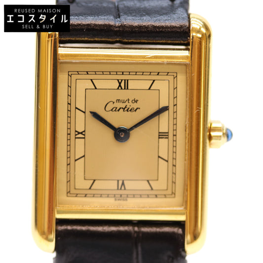 Cartier カルティエ 82-95年 925 ﾏｽﾄﾀﾝｸｳﾞｪﾙﾒｲﾕSM ｼｬﾝﾊﾟﾝ文字盤 QZ 革 腕時計