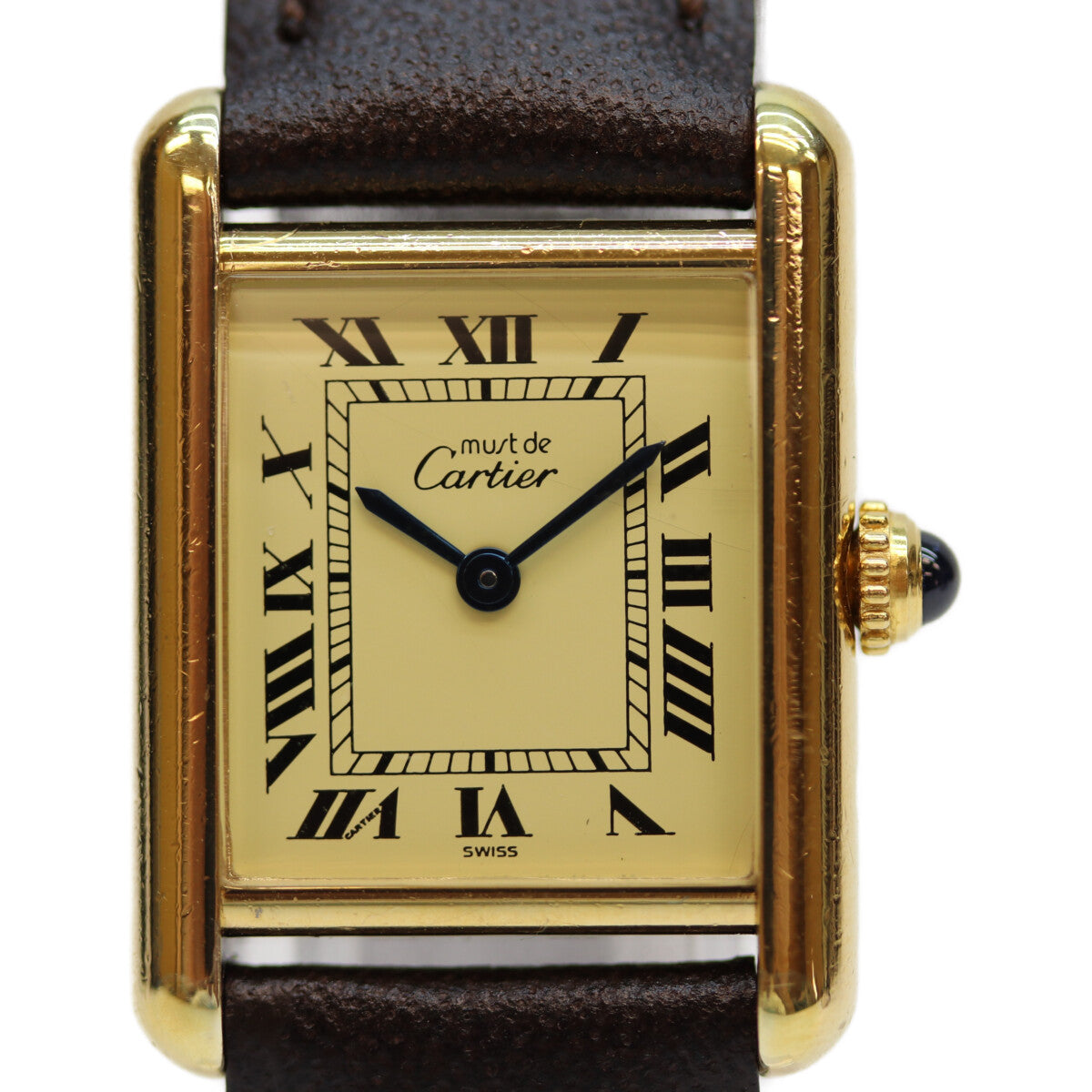 Cartier カルティエ 82-95年 925 ﾏｽﾄﾀﾝｸｳﾞｪﾙﾒｲﾕSM ﾛｰﾏ ｱｲﾎﾞﾘｰ文字盤 QZ 革 腕時計