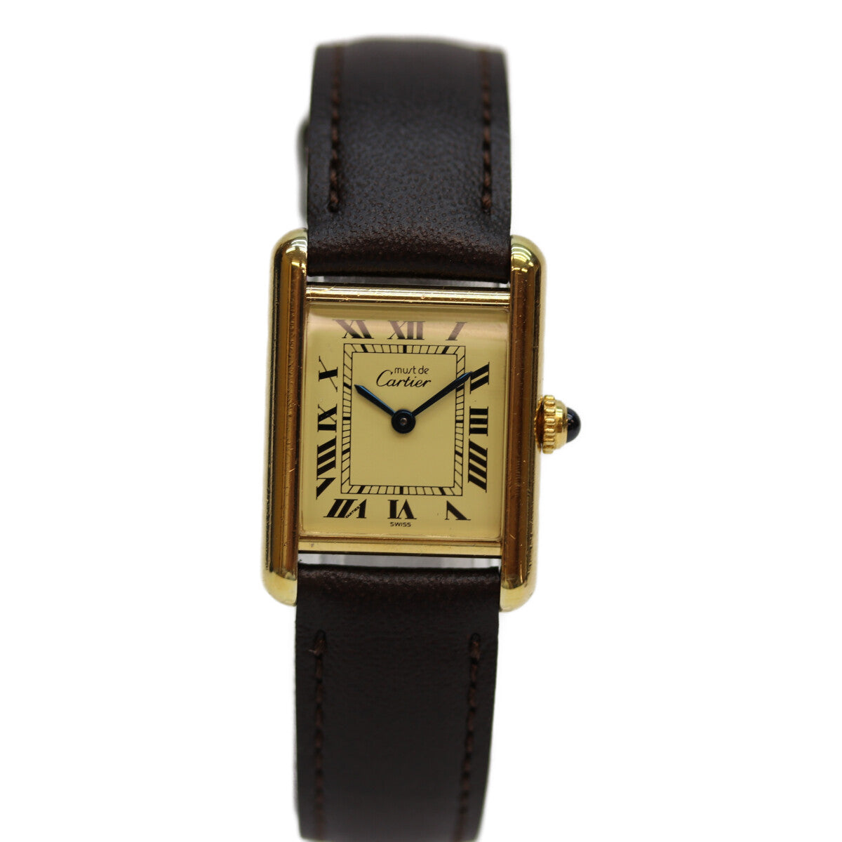 Cartier カルティエ 82-95年 925 ﾏｽﾄﾀﾝｸｳﾞｪﾙﾒｲﾕSM ﾛｰﾏ ｱｲﾎﾞﾘｰ文字盤 QZ 革 腕時計