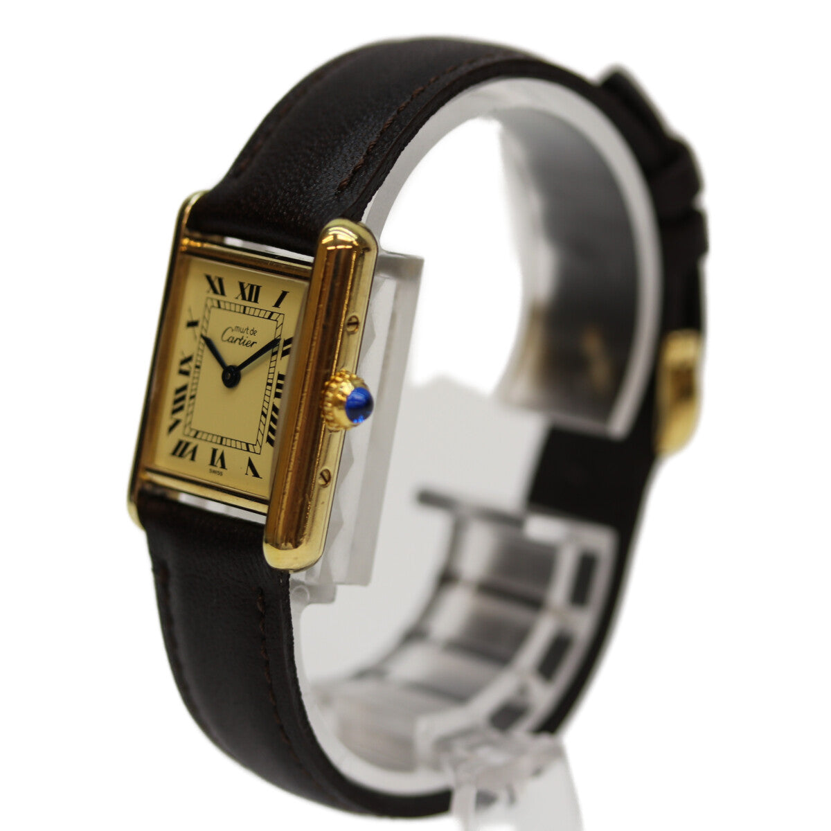 Cartier カルティエ 82-95年 925 ﾏｽﾄﾀﾝｸｳﾞｪﾙﾒｲﾕSM ﾛｰﾏ ｱｲﾎﾞﾘｰ文字盤 QZ 革 腕時計