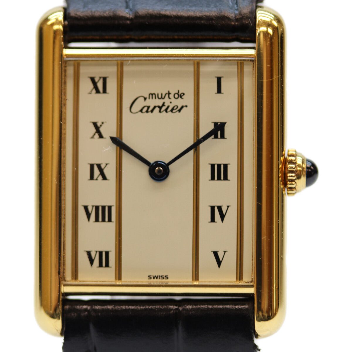 Cartier カルティエ 82-95年 925 ﾏｽﾄﾀﾝｸｳﾞｪﾙﾒｲﾕLM 白文字盤 QZ 革 腕時計