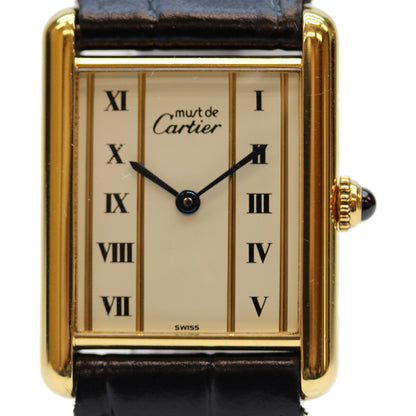 Cartier カルティエ 82-95年 925 ﾏｽﾄﾀﾝｸｳﾞｪﾙﾒｲﾕLM 白文字盤 QZ 革 腕時計