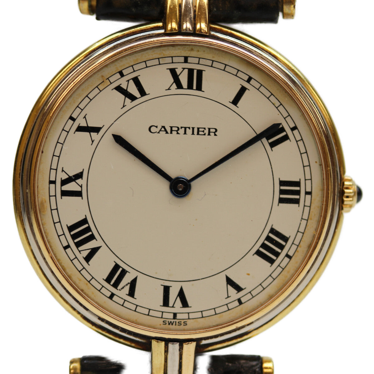 Cartier カルティエ 18K ｳﾞｧﾝﾄﾞｰﾑﾙｲｶﾙﾃｨｴLM ﾛｰﾏ ｱｲﾎﾞﾘｰ文字盤 QZ 革 腕時計