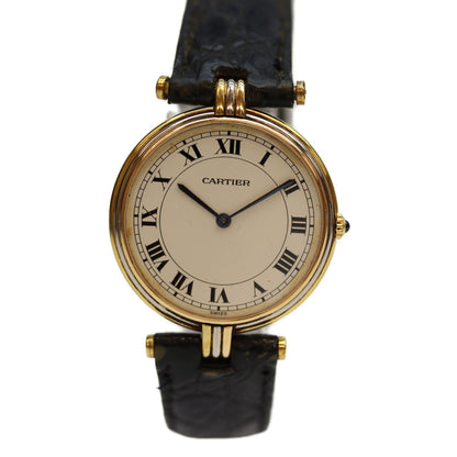 Cartier カルティエ 18K ｳﾞｧﾝﾄﾞｰﾑﾙｲｶﾙﾃｨｴLM ﾛｰﾏ ｱｲﾎﾞﾘｰ文字盤 QZ 革 腕時計