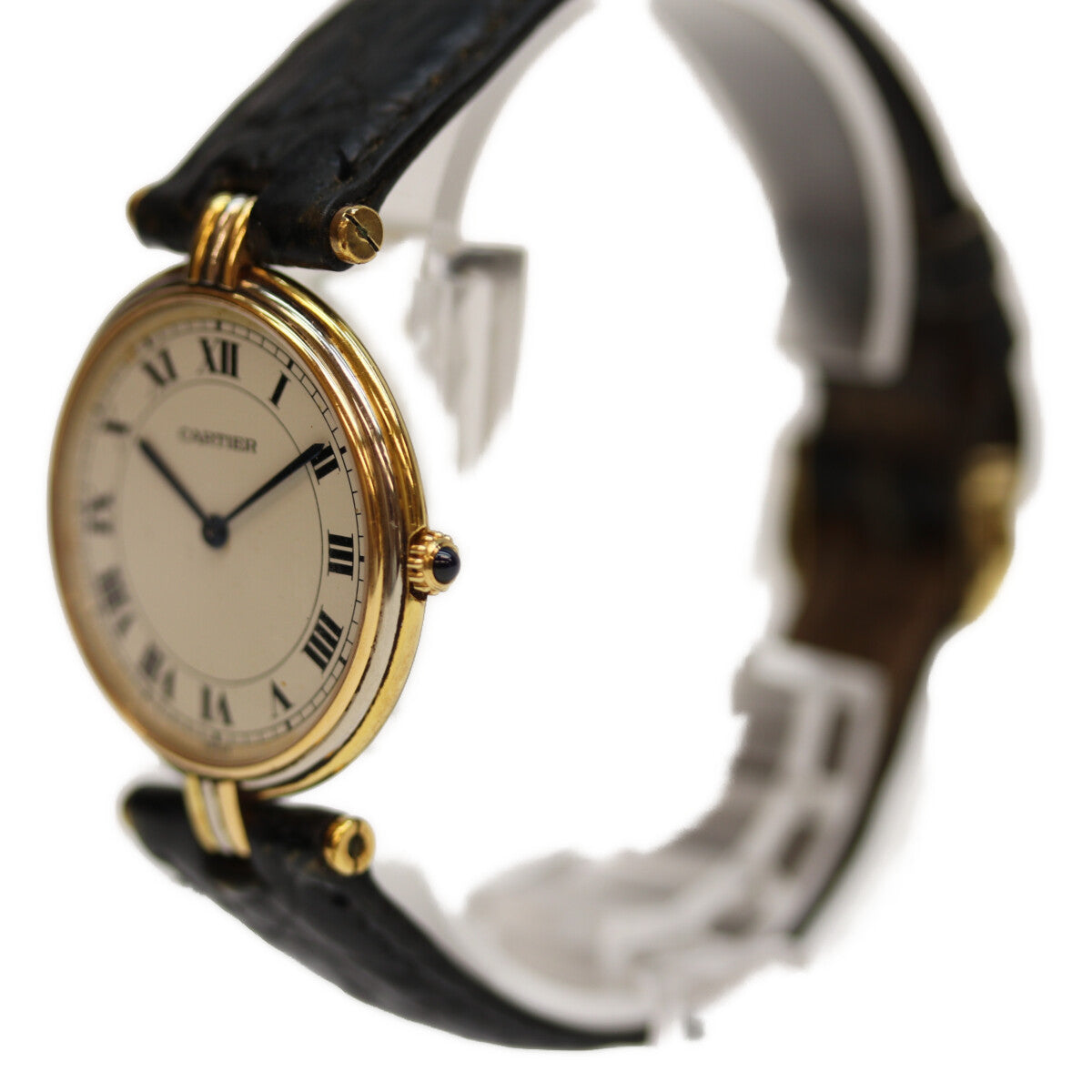 Cartier カルティエ 18K ｳﾞｧﾝﾄﾞｰﾑﾙｲｶﾙﾃｨｴLM ﾛｰﾏ ｱｲﾎﾞﾘｰ文字盤 QZ 革 腕時計