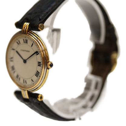 Cartier カルティエ 18K ｳﾞｧﾝﾄﾞｰﾑﾙｲｶﾙﾃｨｴLM ﾛｰﾏ ｱｲﾎﾞﾘｰ文字盤 QZ 革 腕時計