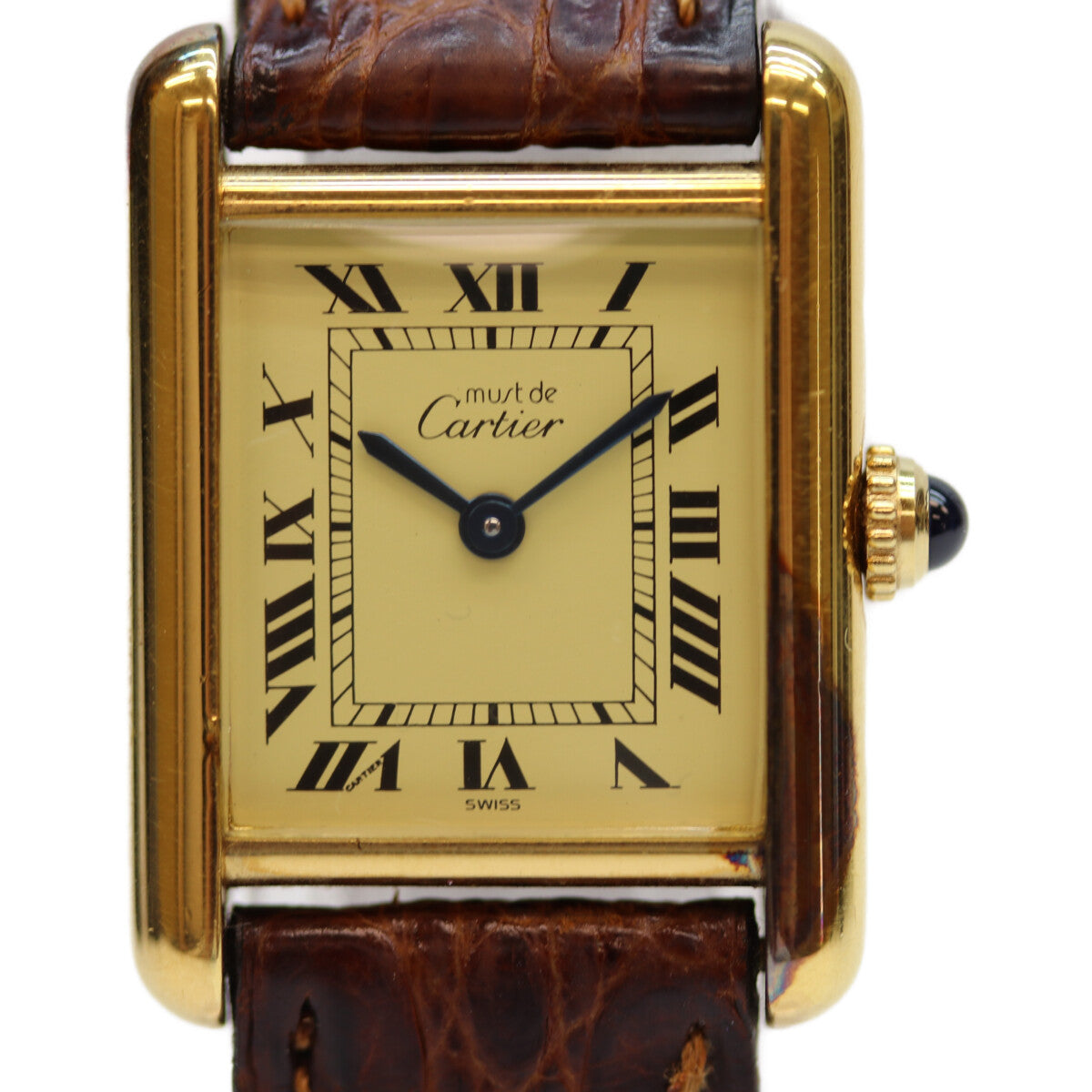 Cartier カルティエ 82-95年 925 ﾏｽﾄﾀﾝｸｳﾞｪﾙﾒｲﾕSM ﾛｰﾏｱｲﾎﾞﾘｰ文字盤 QZ 革 腕時計