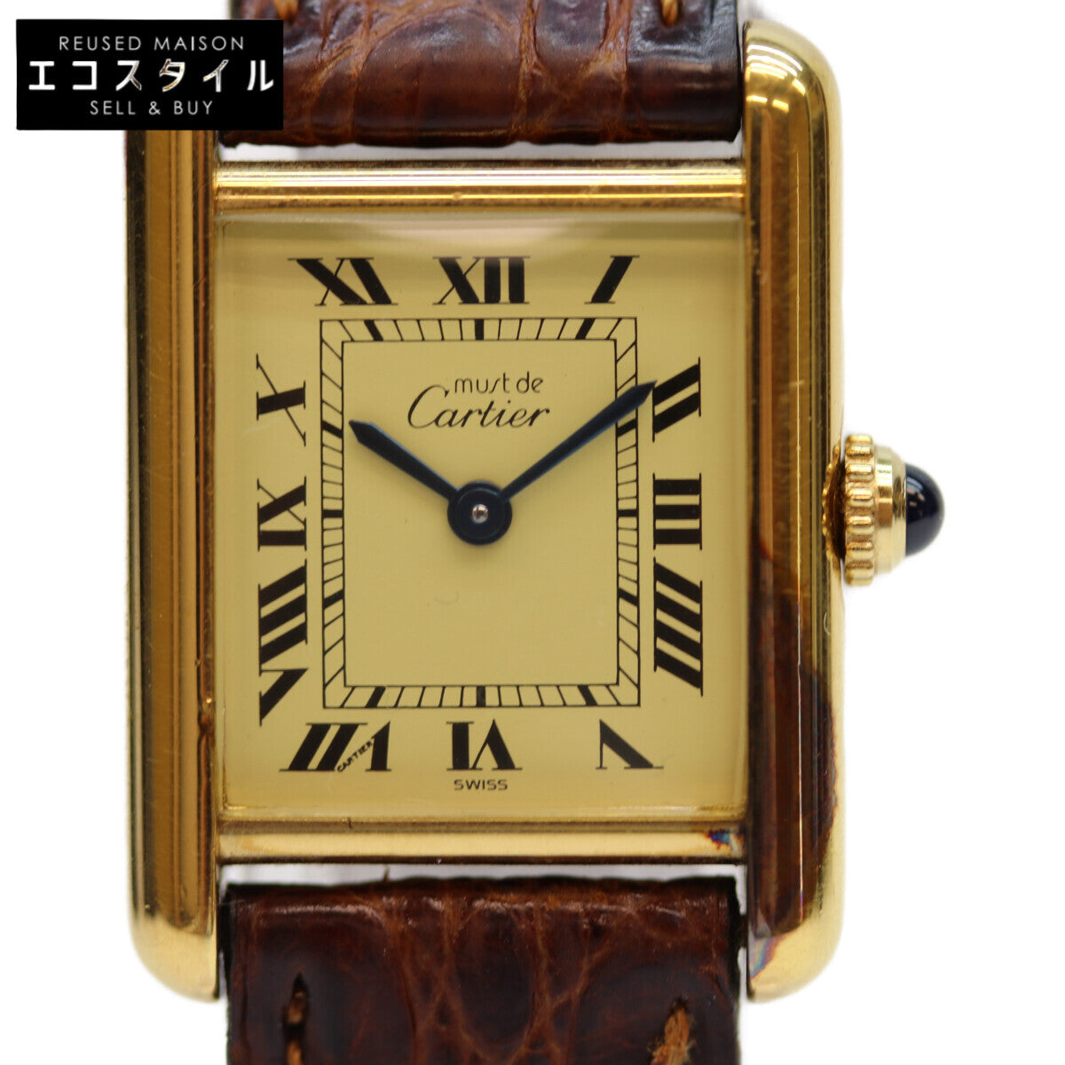 Cartier カルティエ 82-95年 925 ﾏｽﾄﾀﾝｸｳﾞｪﾙﾒｲﾕSM ﾛｰﾏｱｲﾎﾞﾘｰ文字盤 QZ 革 腕時計