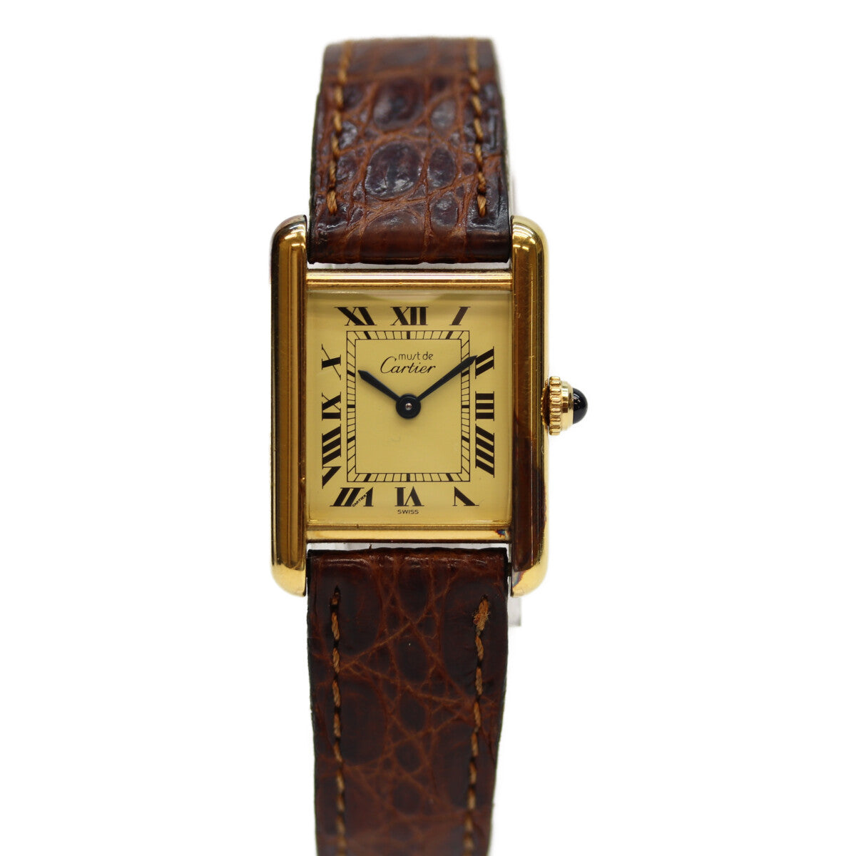 Cartier カルティエ 82-95年 925 ﾏｽﾄﾀﾝｸｳﾞｪﾙﾒｲﾕSM ﾛｰﾏｱｲﾎﾞﾘｰ文字盤 QZ 革 腕時計