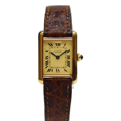 Cartier カルティエ 82-95年 925 ﾏｽﾄﾀﾝｸｳﾞｪﾙﾒｲﾕSM ﾛｰﾏｱｲﾎﾞﾘｰ文字盤 QZ 革 腕時計